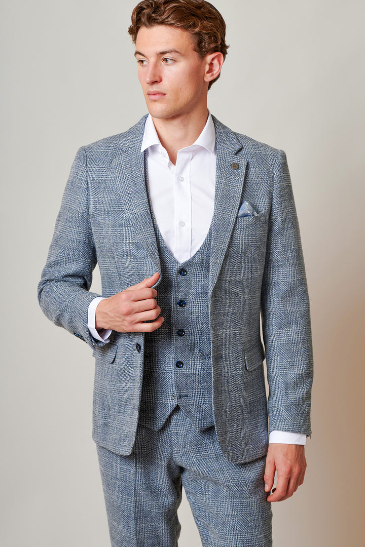 Kris Sky Blue Check Tweed Three Piece Suit