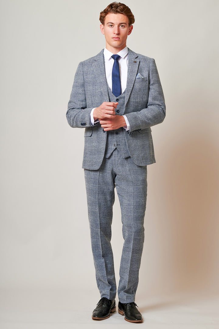 Kris Sky Blue Check Tweed Three Piece Suit