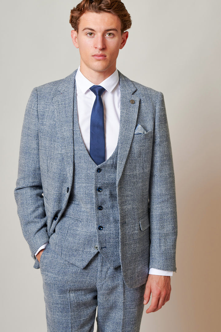 Kris Sky Blue Check Tweed Three Piece Suit