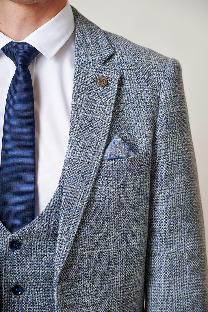 Kris Sky Blue Check Tweed Three Piece Suit
