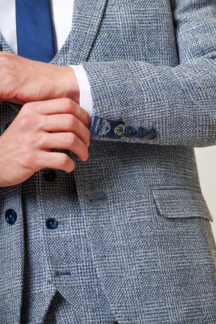 Kris Sky Blue Check Tweed Three Piece Suit