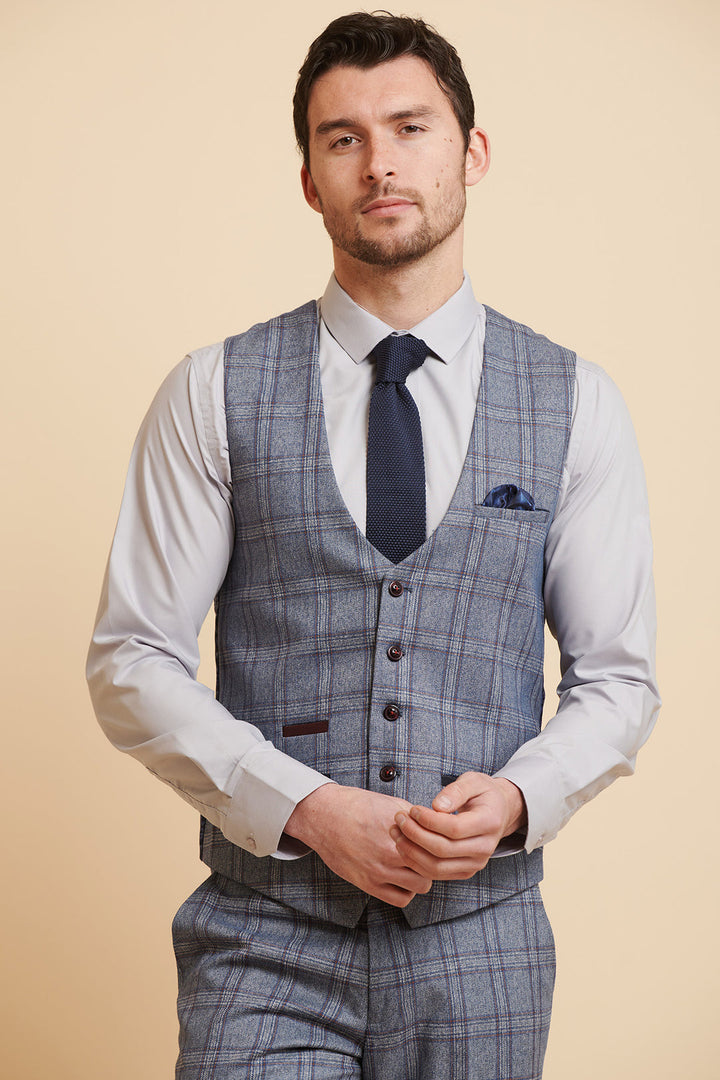 Abbot Blue Check Tweed Waistcoat
