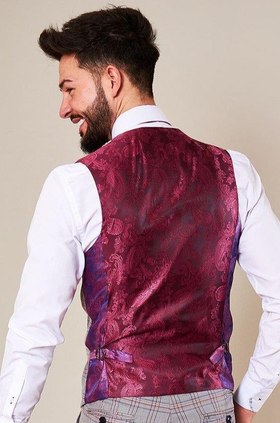 Alvin Grey Pink Check Single Breasted Waistcoat