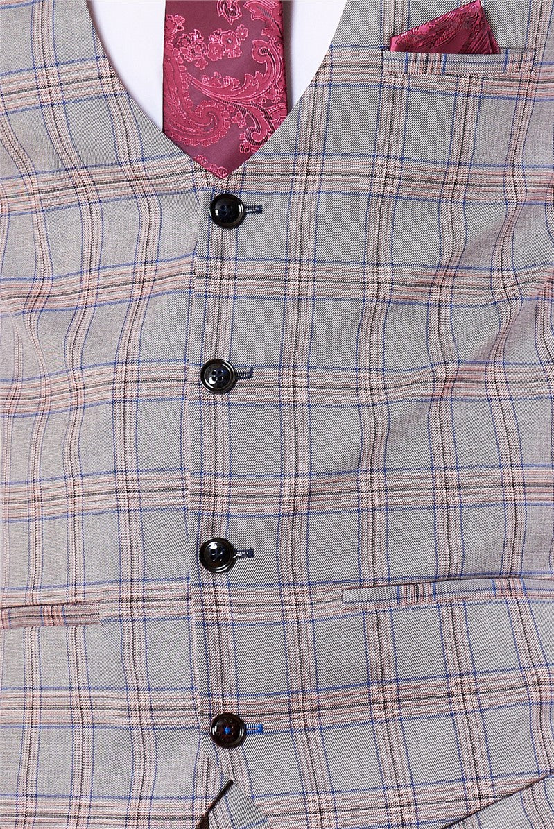 Alvin Grey Pink Check Single Breasted Waistcoat