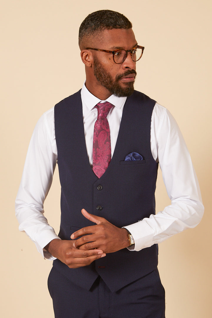 Bromley Navy Check Single Breasted Waistcoat