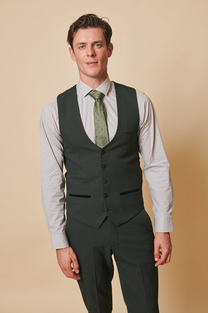 Bromley Olive Check Single Breasted Waistcoat