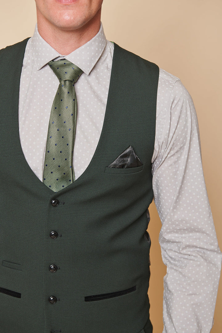 Bromley Olive Check Single Breasted Waistcoat