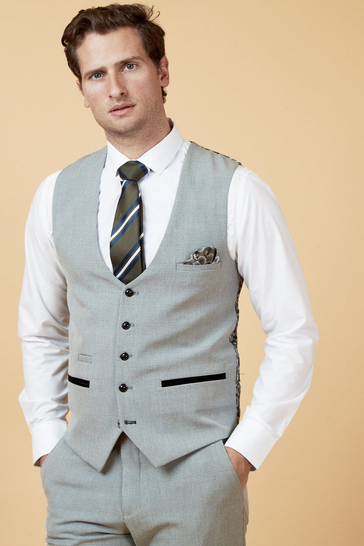Bromley Silver Check Single Breasted Waistcoat