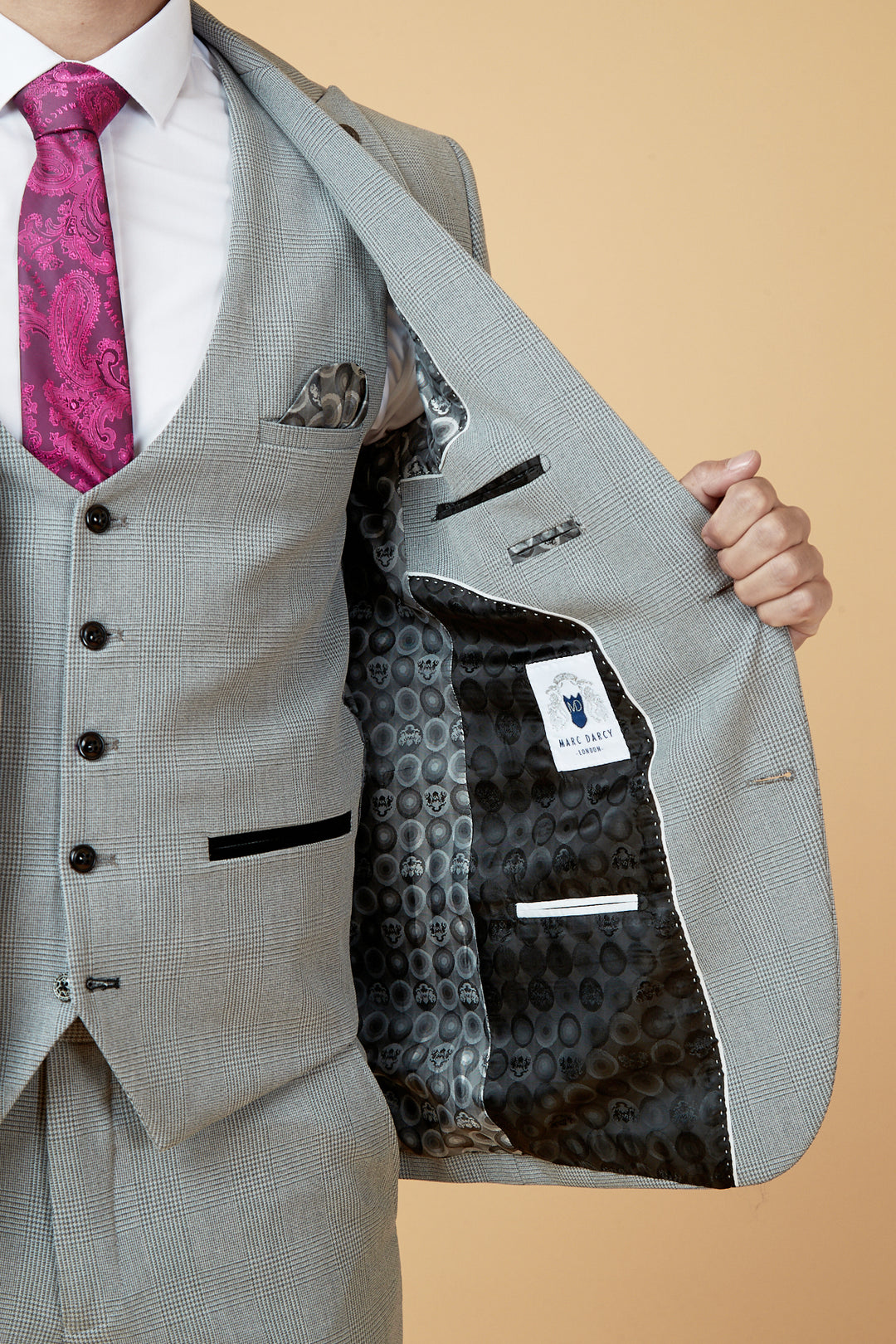 Bromley Silver Check Single Breasted Waistcoat