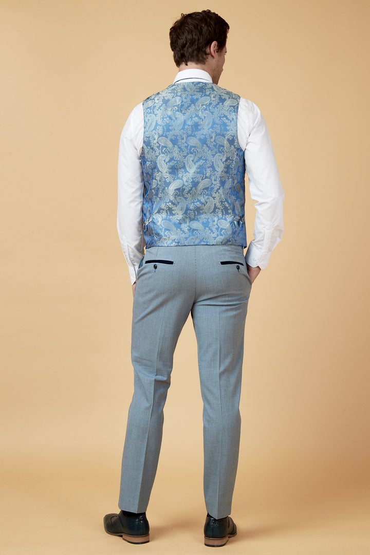 Bromley Sky Blue Check Single Breasted Waistcoat