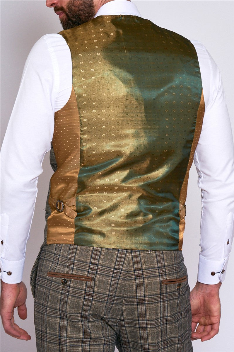 Enzo Tan Check Tweed Waistcoat
