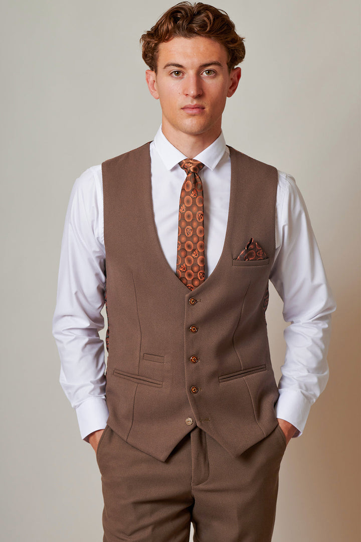 HM5 Tan Tailored Single Breasted Waistcoat