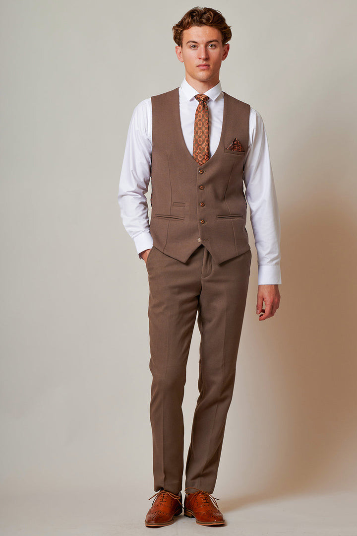 HM5 Tan Tailored Single Breasted Waistcoat