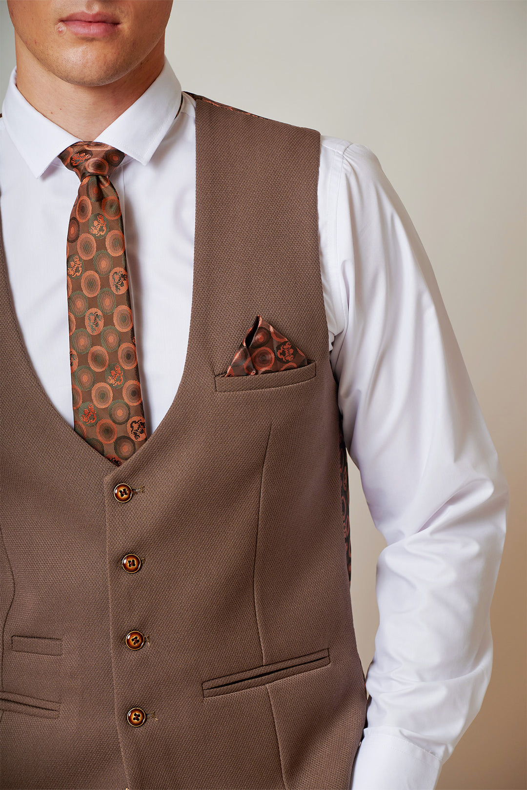 HM5 Tan Tailored Single Breasted Waistcoat