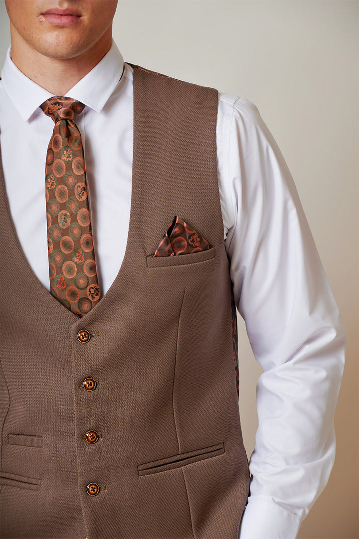 HM5 Tan Tailored Single Breasted Waistcoat