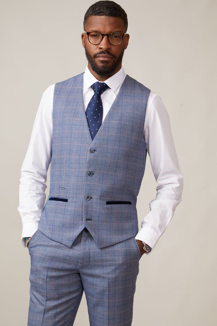 Harry Blue Check Tweed Single Breasted Waistcoat