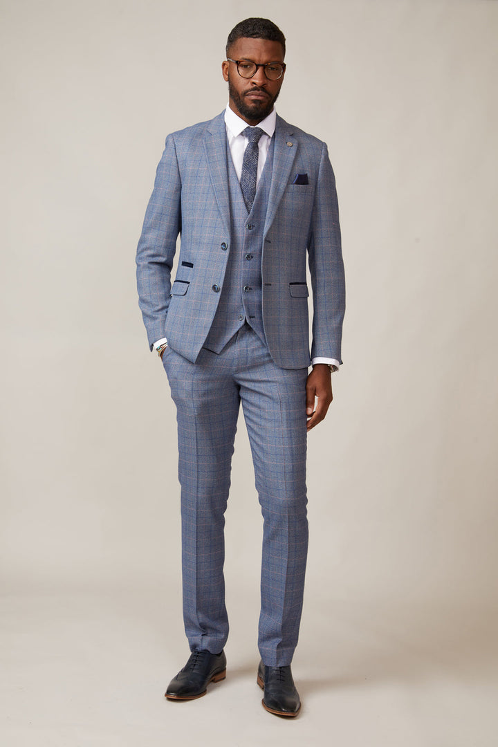 Harry Blue Check Tweed Single Breasted Waistcoat