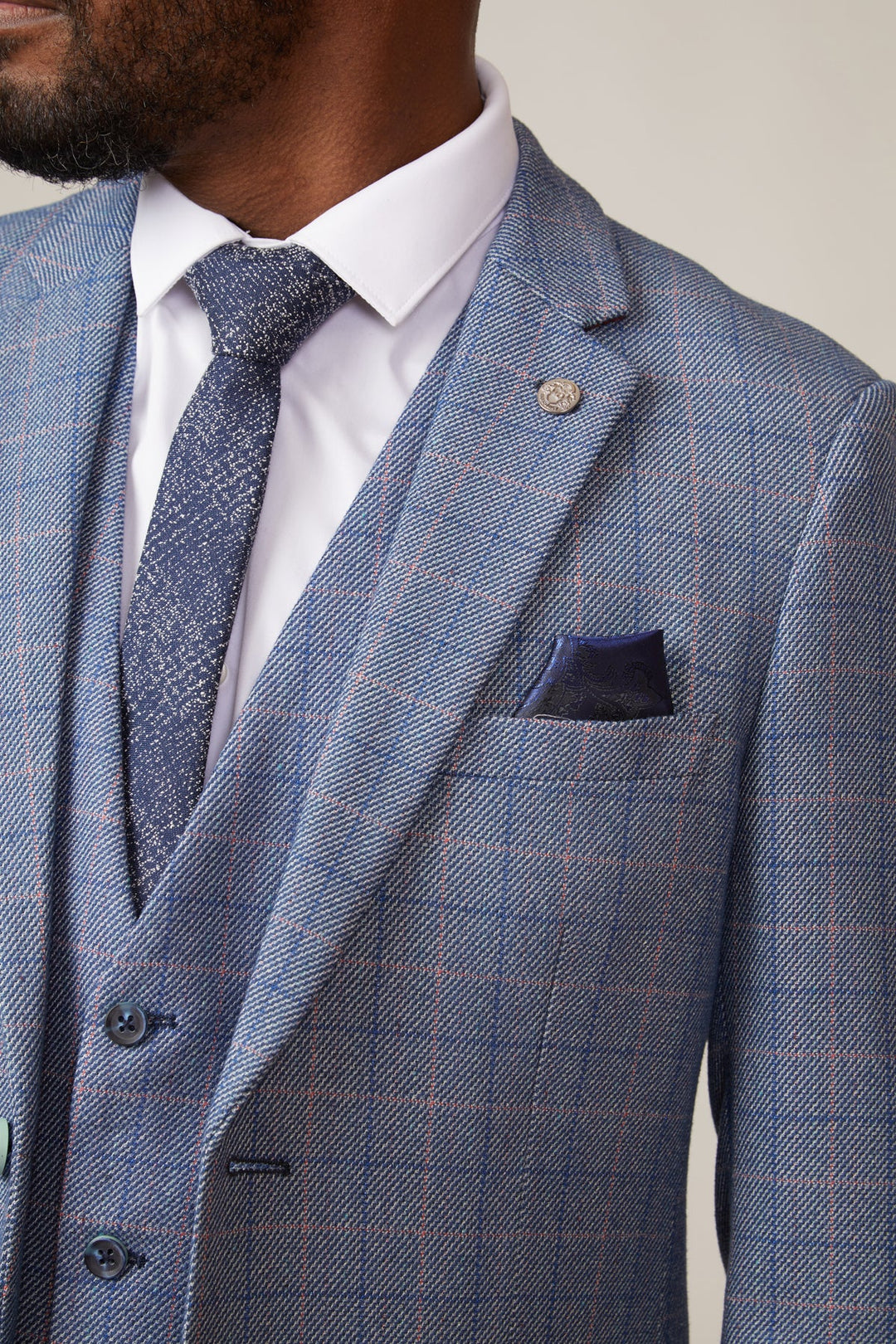 Harry Blue Check Tweed Single Breasted Waistcoat