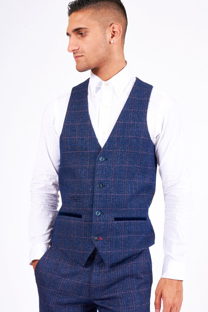 Harry Indigo Check Tweed Single Breasted Waistcoat