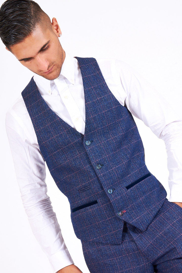Harry Indigo Check Tweed Single Breasted Waistcoat