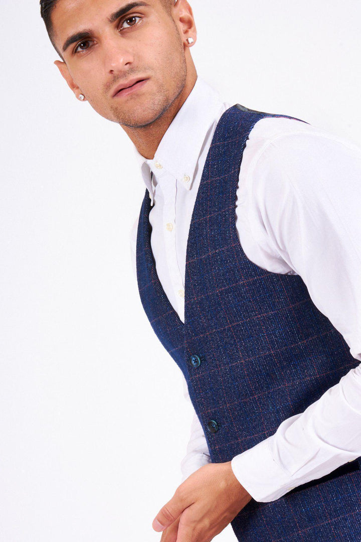 Harry Indigo Check Tweed Single Breasted Waistcoat