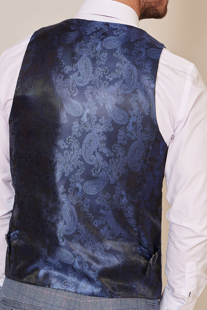 Harry Indigo Check Tweed Single Breasted Waistcoat