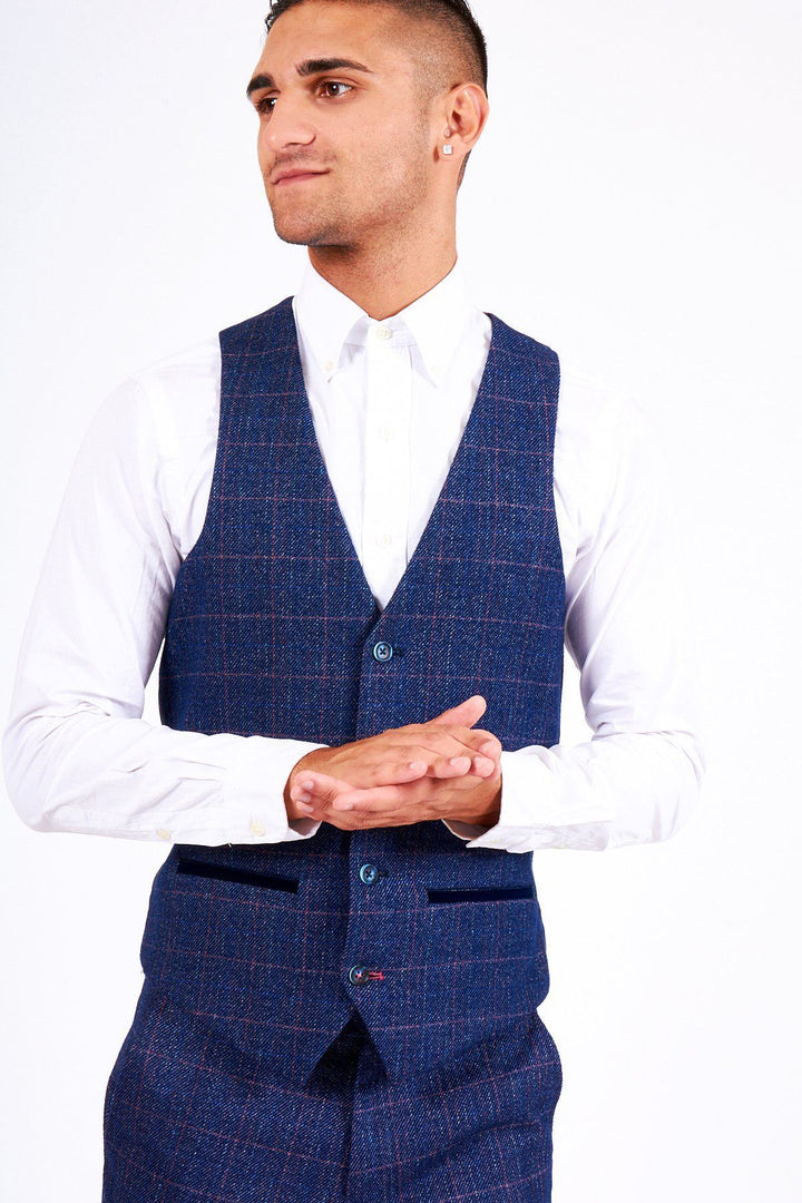 Harry Indigo Check Tweed Single Breasted Waistcoat
