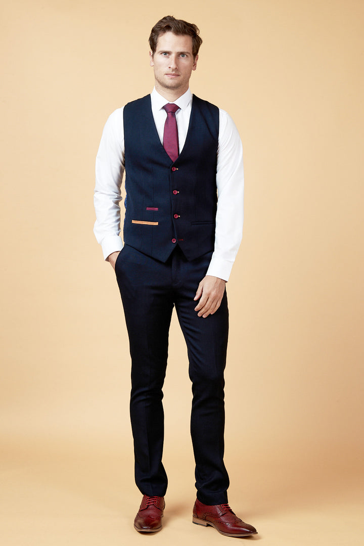 JD4 Navy Contrast Trim Waistcoat