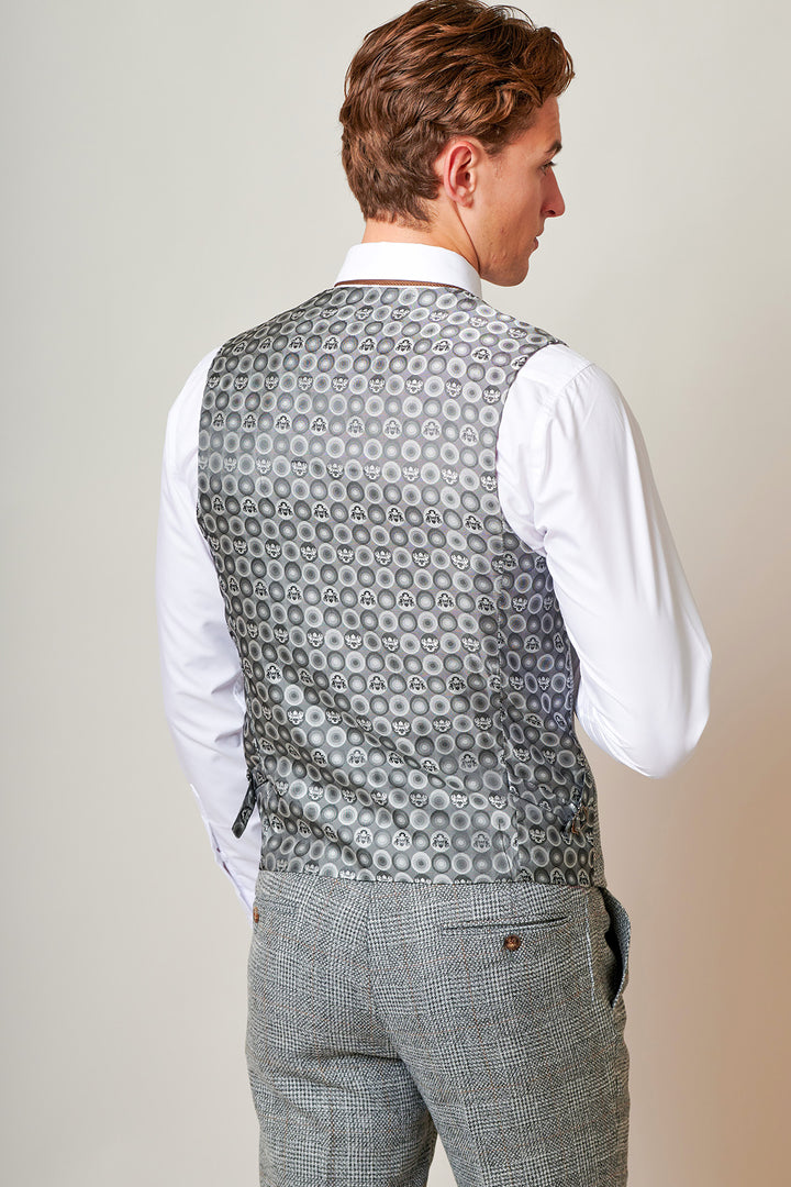 Kris Silver Grey Check Tweed Single Breasted Waistcoat