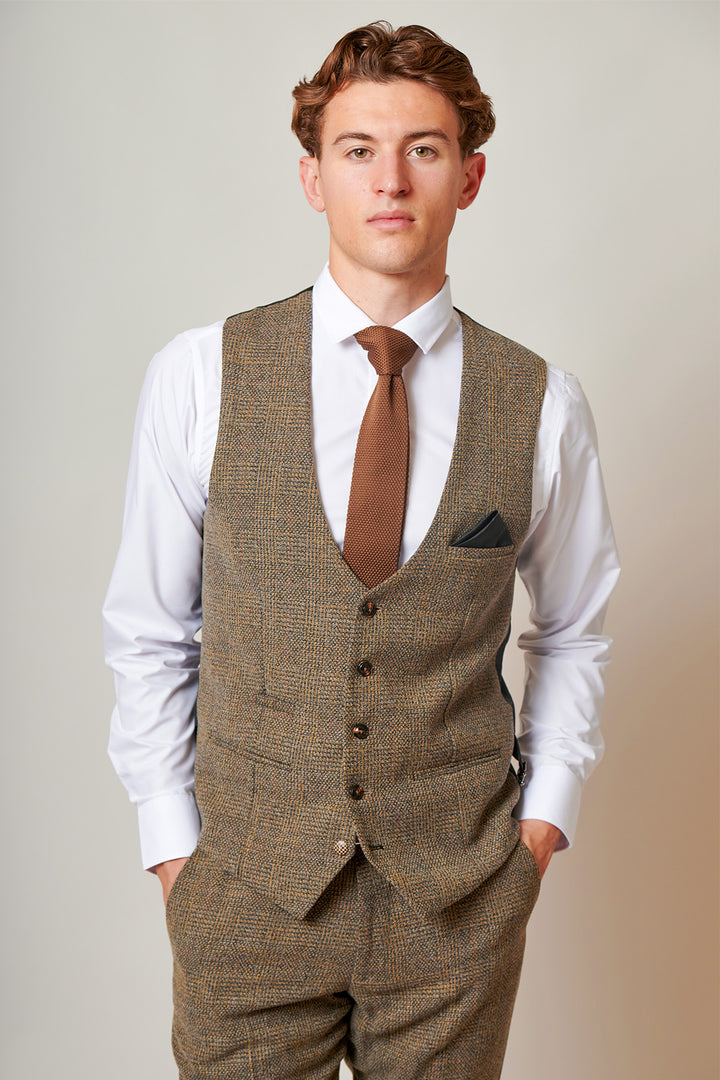Kris Tan Check Tweed Single Breasted Waistcoat