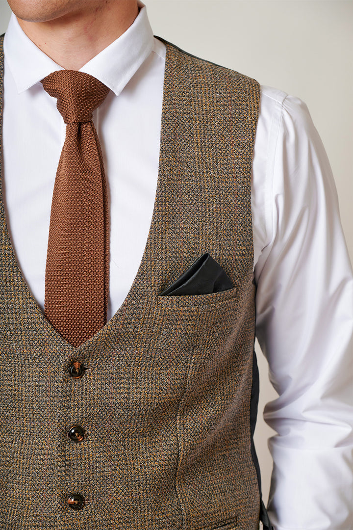 Kris Tan Check Tweed Single Breasted Waistcoat