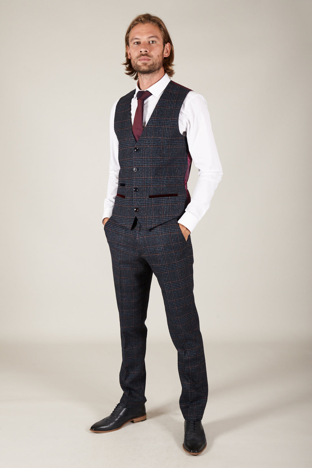 Luca Navy Tweed Check Waistcoat