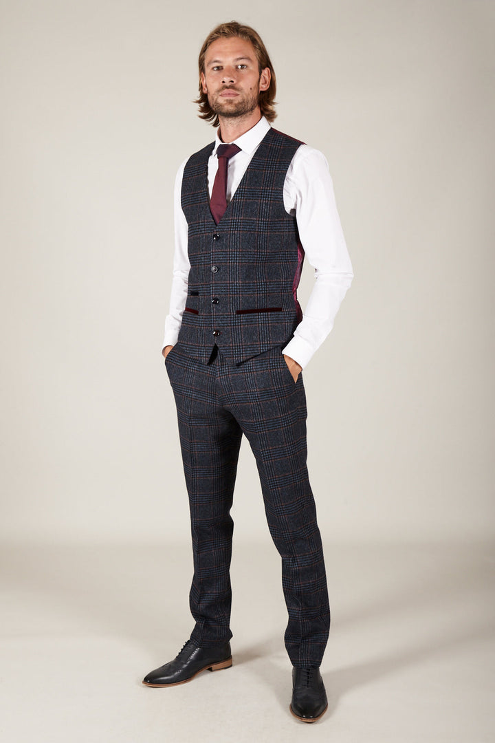 Luca Navy Tweed Check Waistcoat