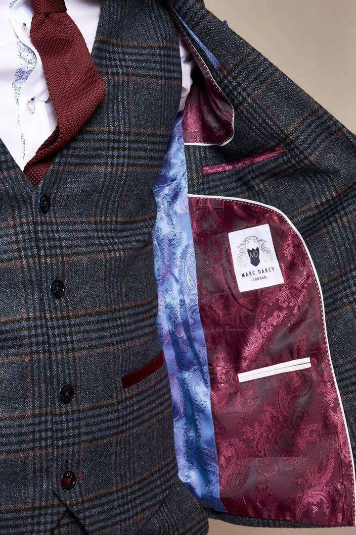 Luca Navy Tweed Check Waistcoat