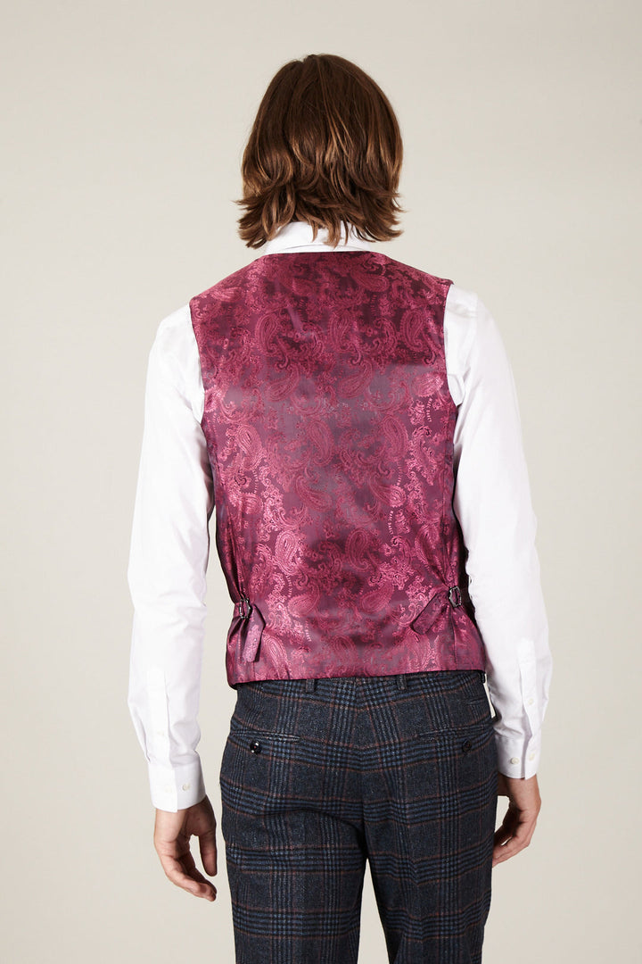 Luca Navy Tweed Check Waistcoat
