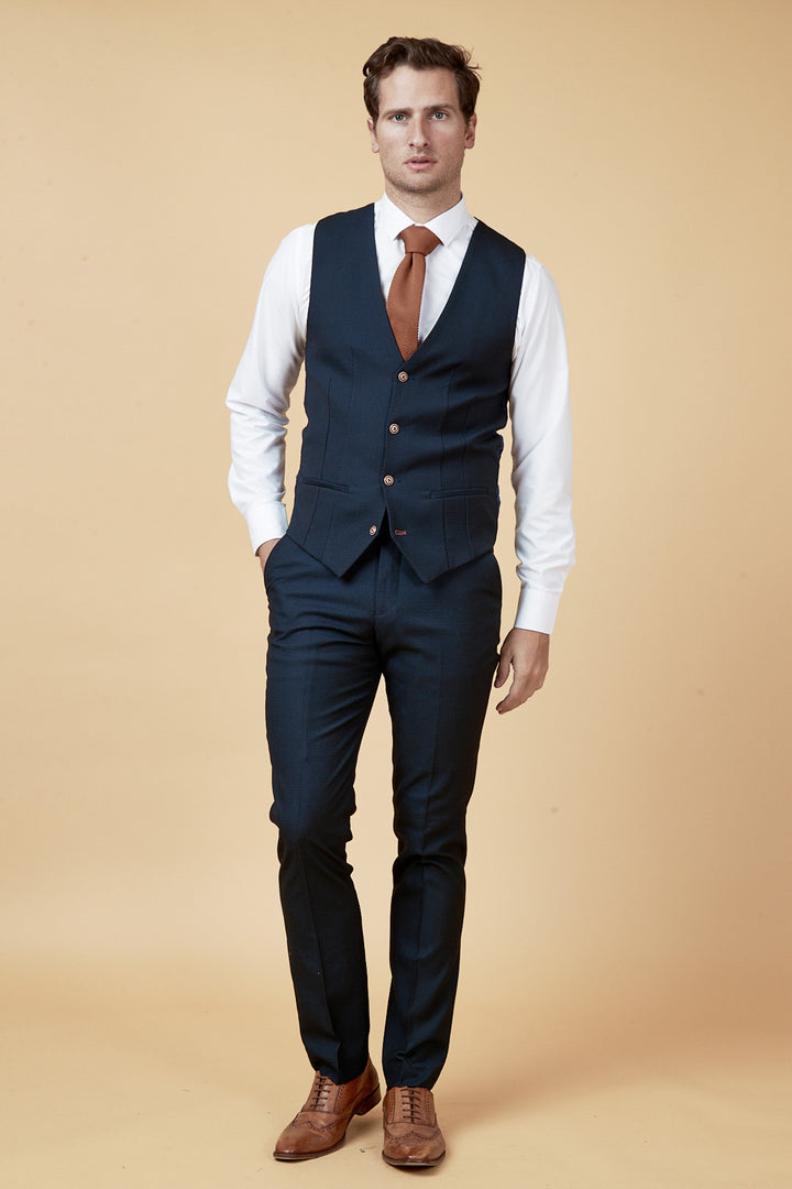Max Navy Diamond Print Single Breasted Waistcoat