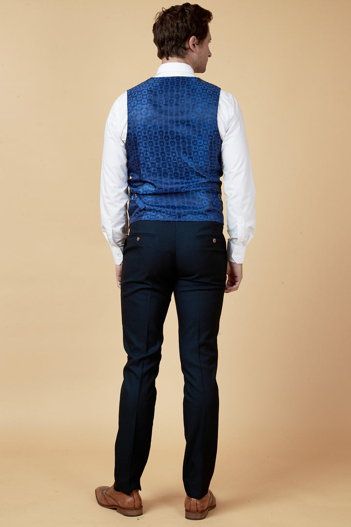 Max Navy Diamond Print Single Breasted Waistcoat
