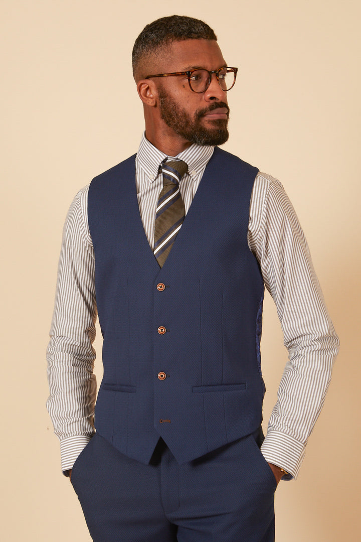 Max Royal Blue Diamond Print Single Breasted Waistcoat