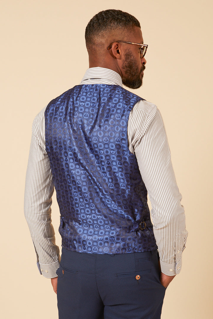 Max Royal Blue Diamond Print Single Breasted Waistcoat