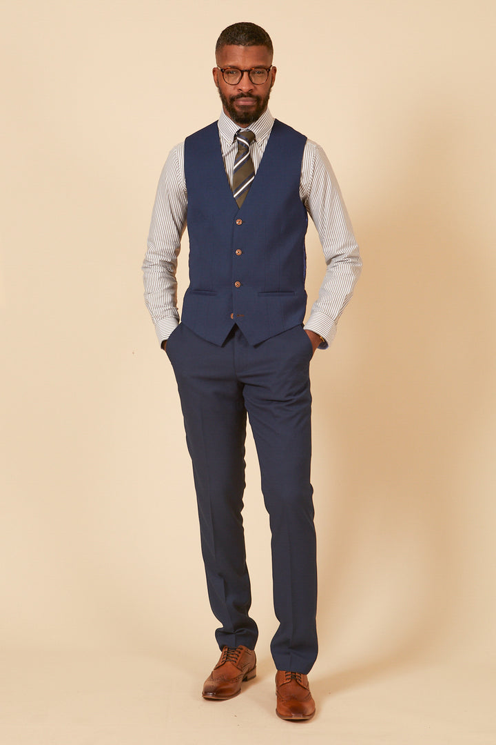 Max Royal Blue Diamond Print Single Breasted Waistcoat