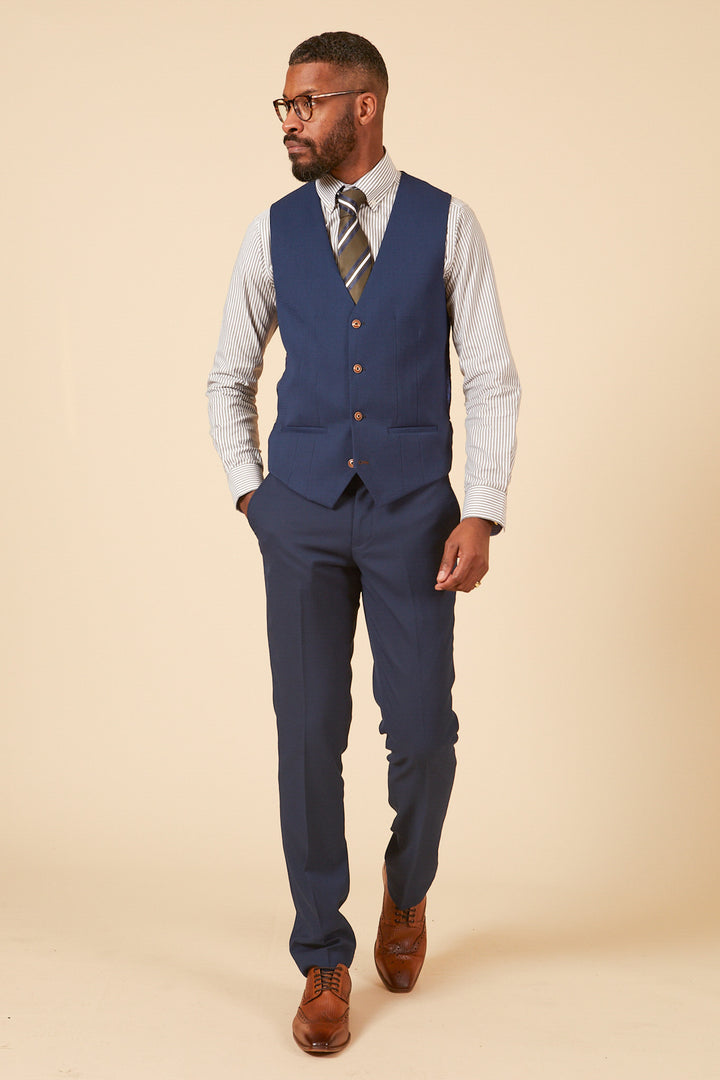 Max Royal Blue Diamond Print Single Breasted Waistcoat