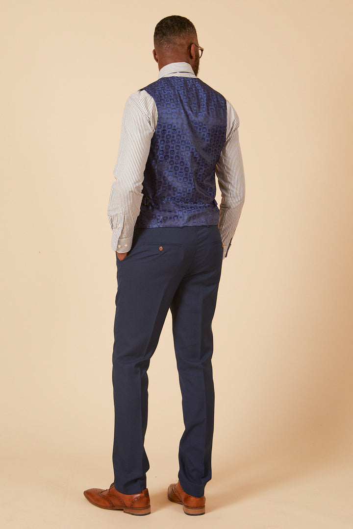 Max Royal Blue Diamond Print Single Breasted Waistcoat