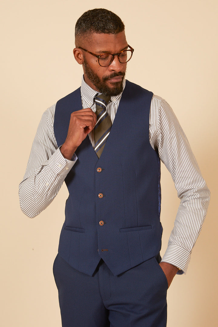 Max Royal Blue Diamond Print Single Breasted Waistcoat