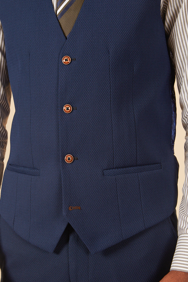 Max Royal Blue Diamond Print Single Breasted Waistcoat