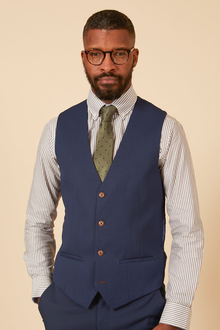 Max Royal Blue Diamond Print Single Breasted Waistcoat