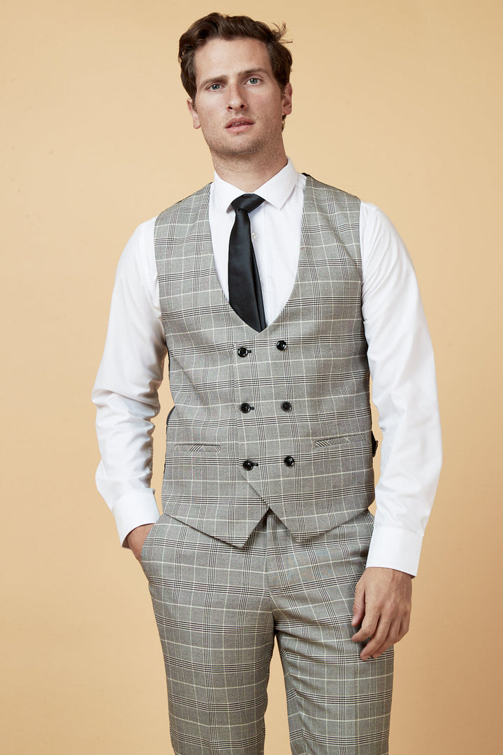 Ross Grey Check Double Breasted Waistcoat