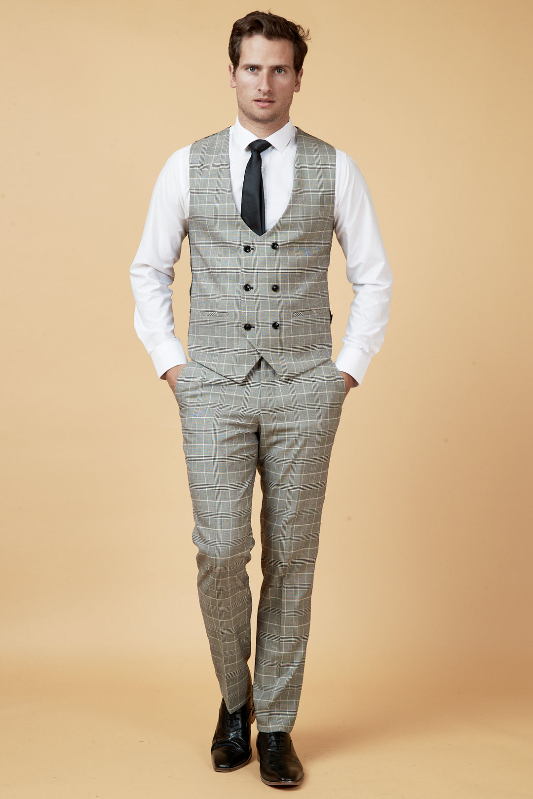 Ross Grey Check Double Breasted Waistcoat