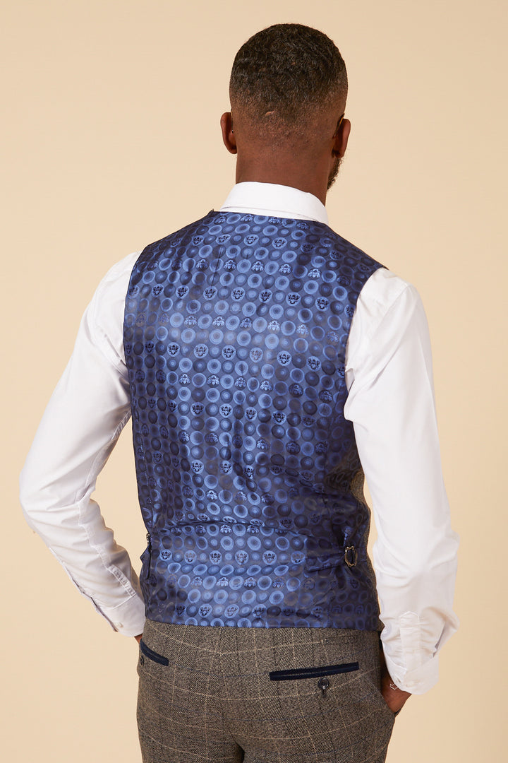 Scott Grey Tweed Check Single Breasted Waistcoat