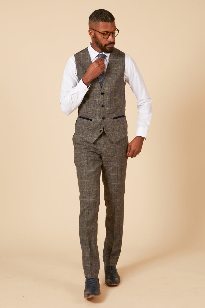 Scott Grey Tweed Check Single Breasted Waistcoat
