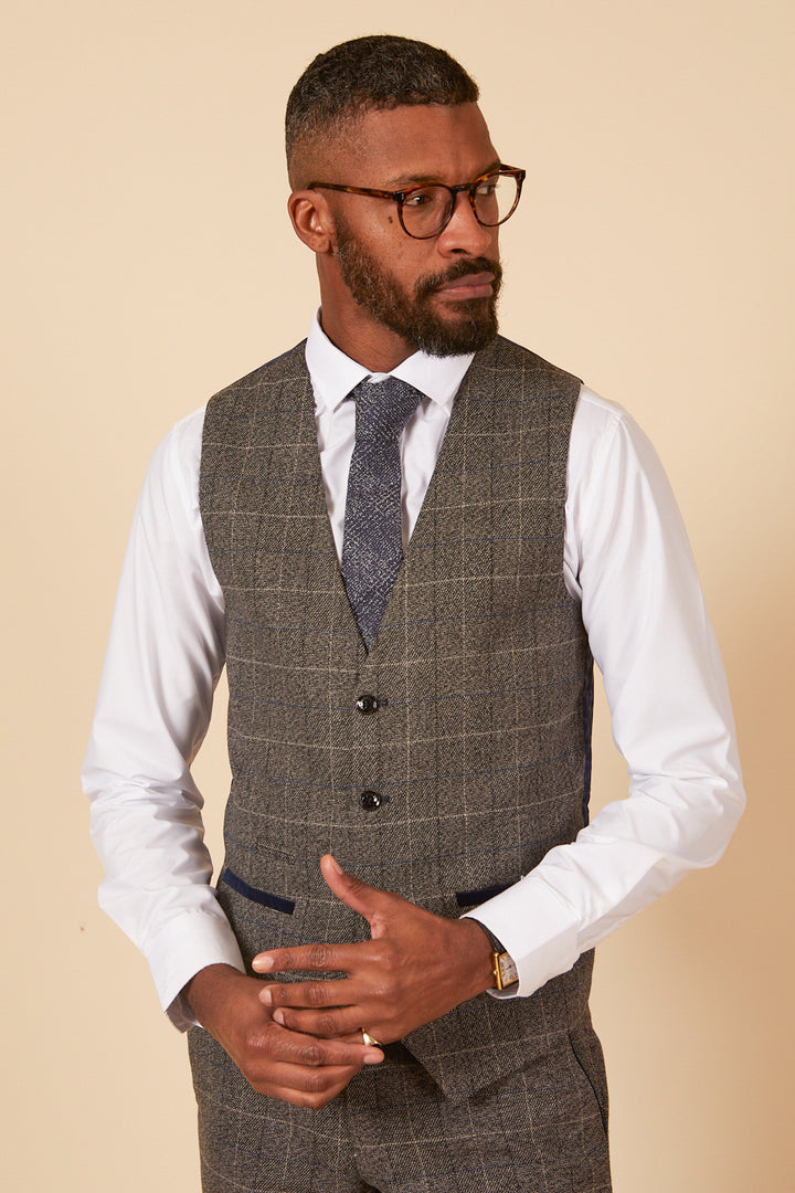 Scott Grey Tweed Check Single Breasted Waistcoat